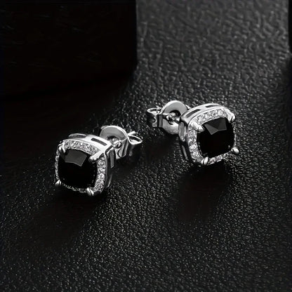 USA Warehouse Square Black Diamond Stud Christmas Gifts Jewelry Men Women 5A Cubic Zirconia 14K Gold Plated Rectangle CZ Earring