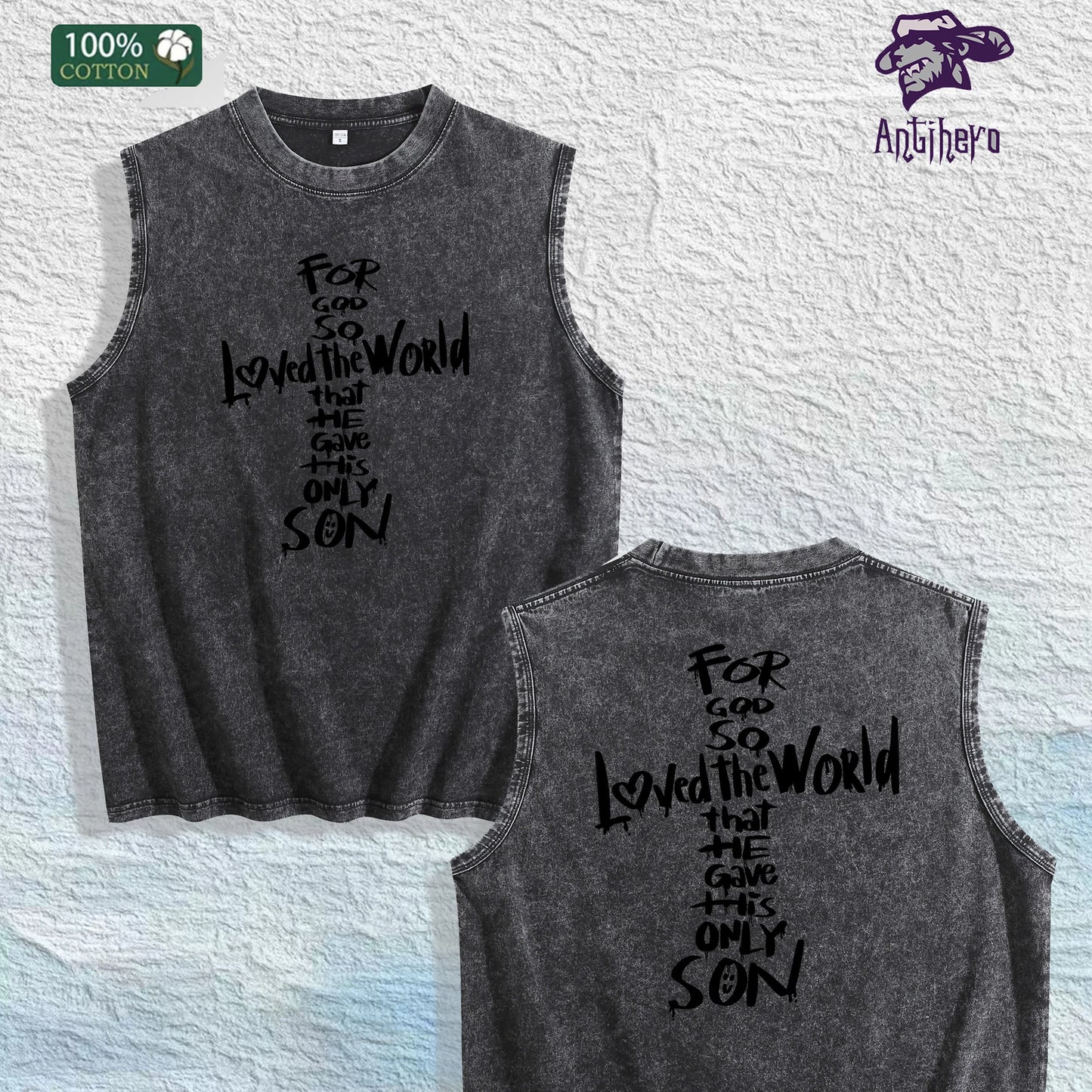 For God so Loved the World Graphic Washed Vest US Warehouse 3 Colors Cotton Tank