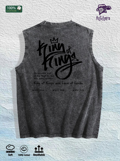 King of Kings Religious Graphic Washed Vest US Warehouse 3 Colors Cotton Tank