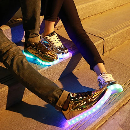 Men Shoes Glowing Light Led Women Spring Fashion Casual Sport Lamp Party Golden Silver Boots Luminous Dancing Flats Sneaker