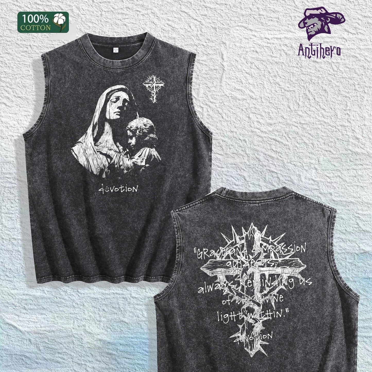 Devotion Religious Graphic Washed Vest US Warehouse 3 Colors Cotton Tank