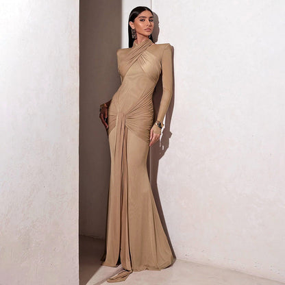 Autumn Sexy Slim Fit Streamer Long Sleeve Dress Solid Color Hip Dress Women Clothing