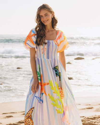 Dress Submarine Creature Printed Vacation Puff Sleeve Dress