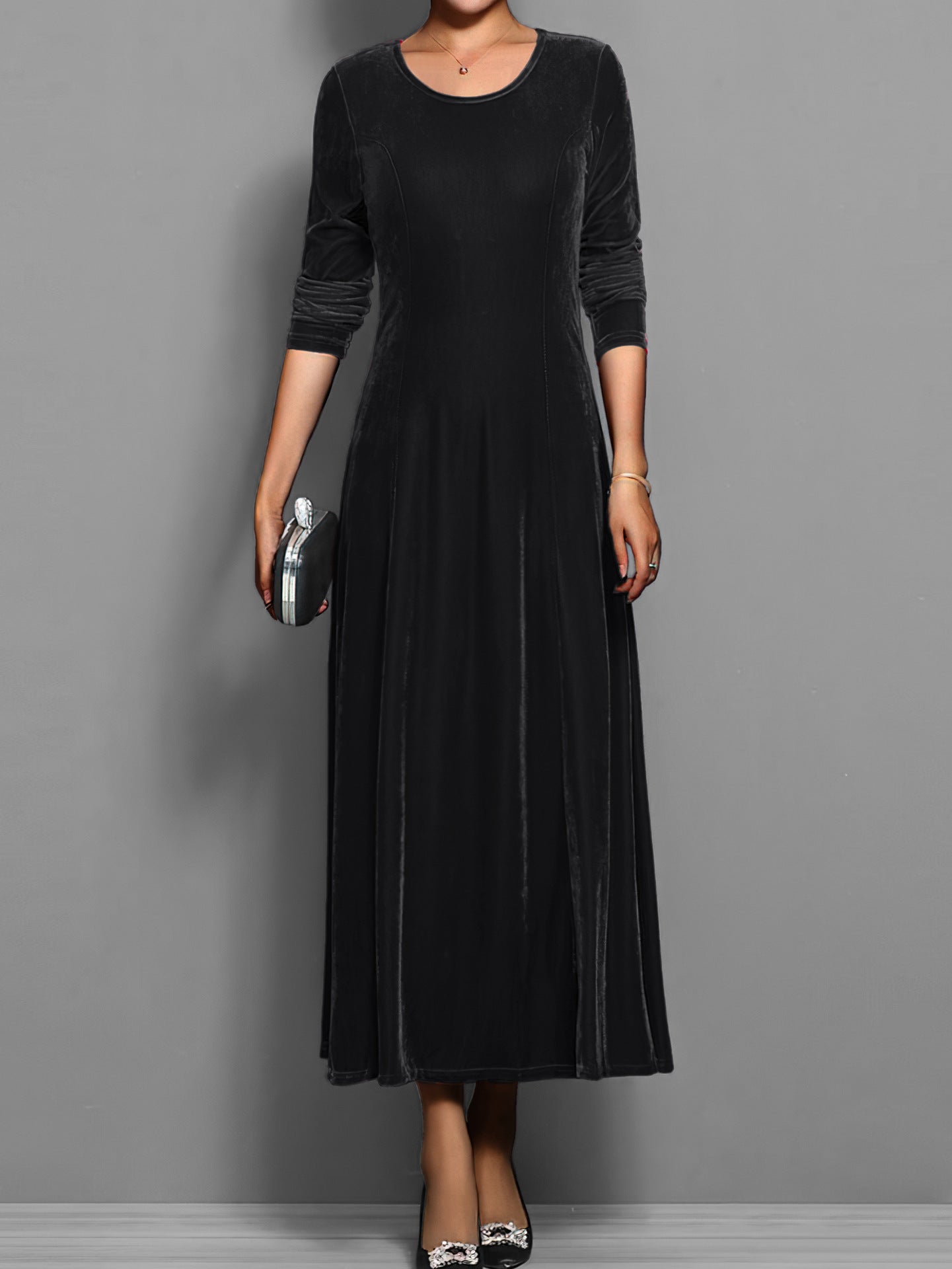 Spring Autumn Elegant Velvet Dress Women Clothing