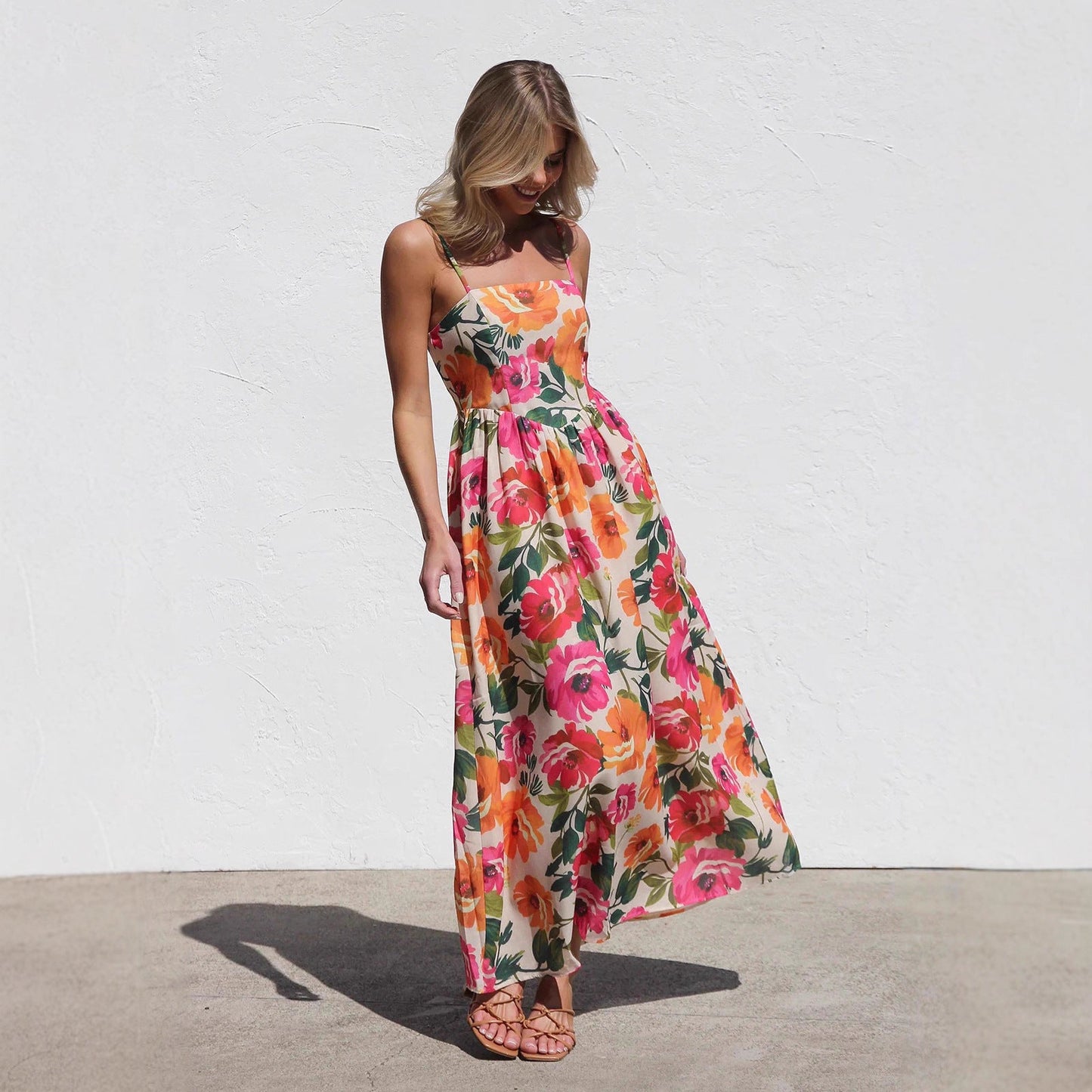 Dress Printed Slim Strap Dress Vacation A Swing Dress for Women