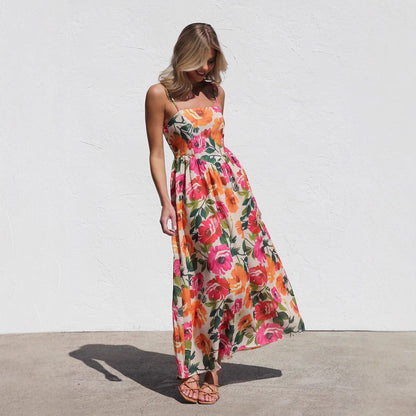 Dress Printed Slim Strap Dress Vacation A Swing Dress for Women