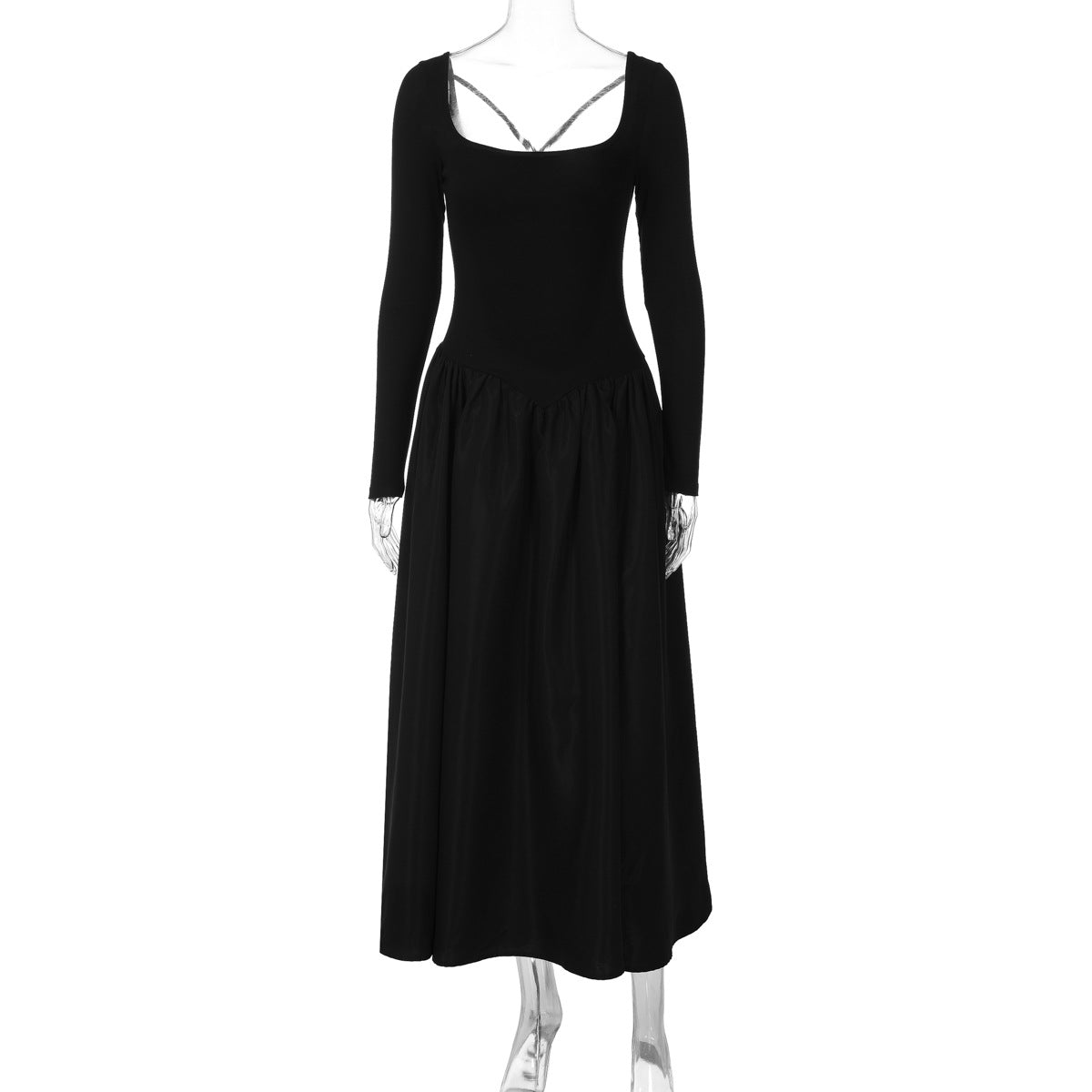 French Hepburn Elegant Dress Fashionable Solid Color Backless Cross Tied Slim Fit Maxi Dress Women