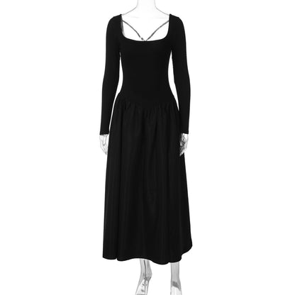 French Hepburn Elegant Dress Fashionable Solid Color Backless Cross Tied Slim Fit Maxi Dress Women