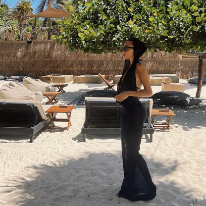 Summer Solid Color Sleeveless Hooded Swing Collar Sexy Slim Maxi Dress