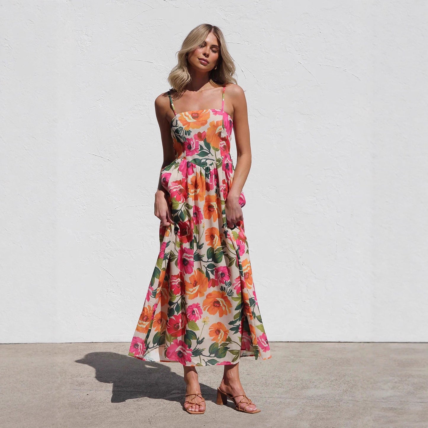 Dress Printed Slim Strap Dress Vacation A Swing Dress for Women