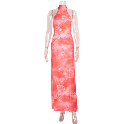 Summer Seaside Vacation Sexy Sleeveless Halter Backless Maxi Dress Women