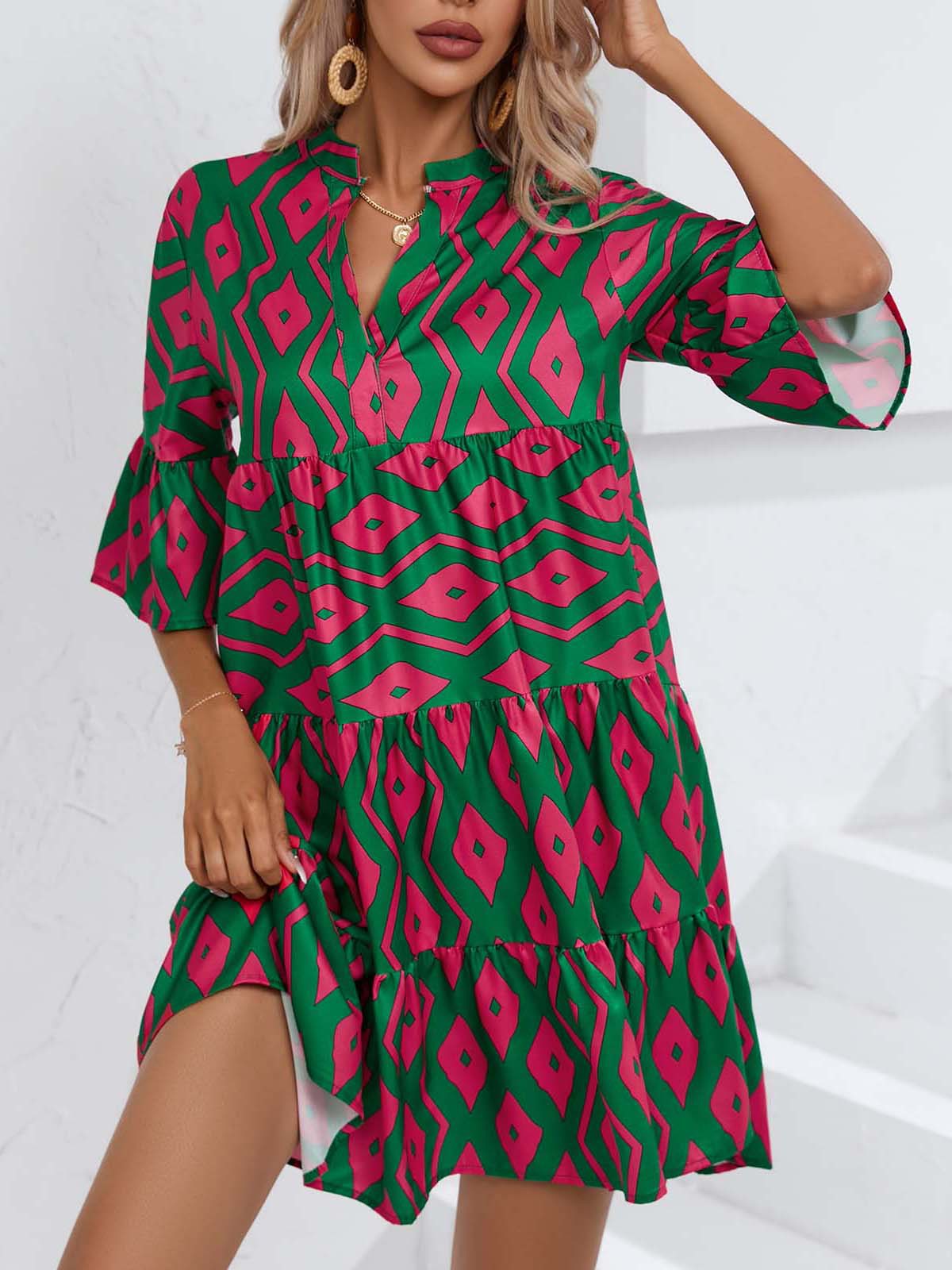 Women Clothing Dress Summer Loose V neck Casual Short Women Clothing