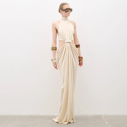 Twisted Hollow Out Cutout out Embellished Maxi Dress Winter Women Clothing Turtleneck Sleeveless Cropped Outfit Niche Dress Visual