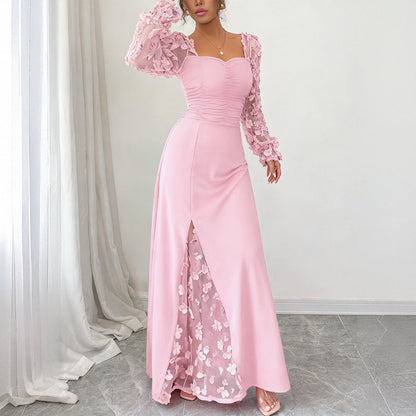 Elegant Dignified Hollow Out Cutout Long Sleeve Long Dress Women Clothing Autumn Winter