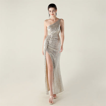 One Shoulder Diagonal Collar Sequined Clothing Beaded Bead Necklace Decorative Nightclub Cocktail Wedding