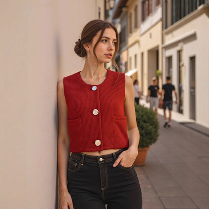 Women Clothing Spring Summer Street Thick Needle Vest Knitted Vest