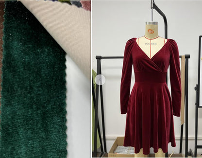 Autumn Winter V neck Waist A line Dress Sexy Velvet Dress Cocktail Dress Dress