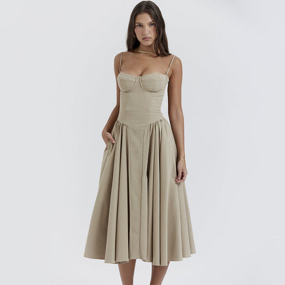Sexy Dress Sexy Women Clothing Sexy V neck Strap Mid Length Dress Waist Tight Slim Backless Dress for Women