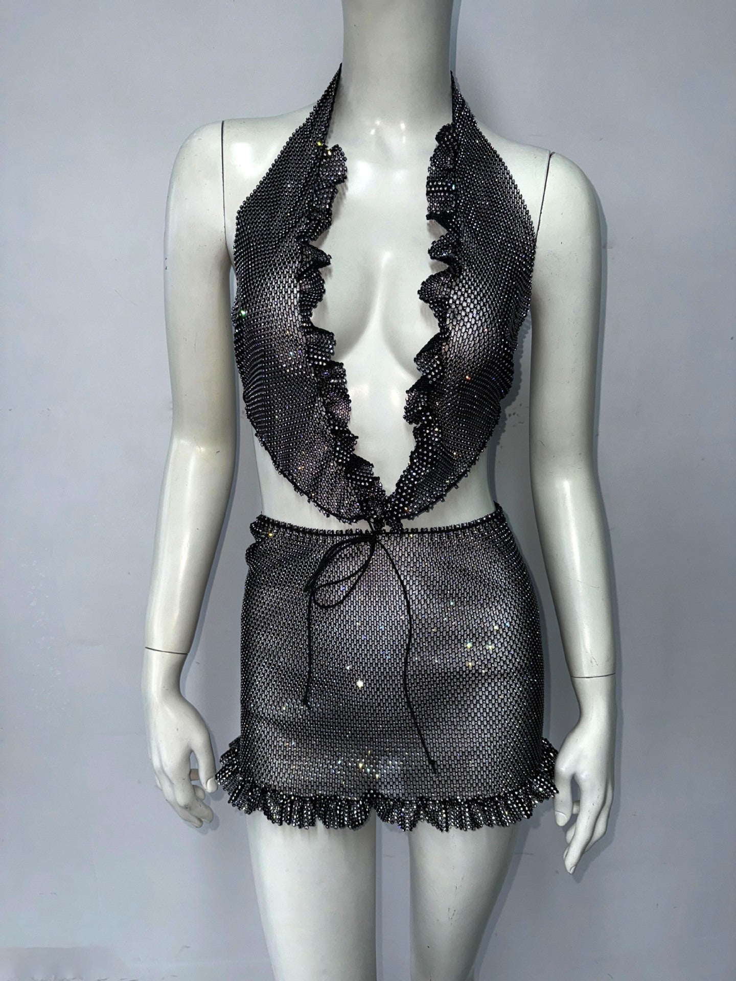 Women Clothing Sexy Dress Halterneck Dress Rhinestone Elastic Hip Dress Sexy Dress