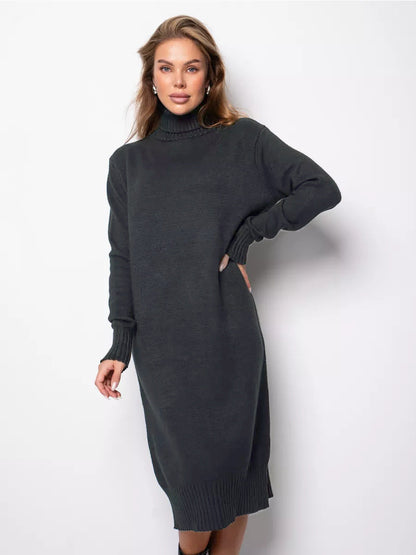 Women Clothing Turtleneck Knitting Dress Autumn Winter Loose Inner Wear Solid Color Slimming Woolen
