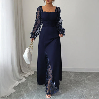 Elegant Dignified Hollow Out Cutout Long Sleeve Long Dress Women Clothing Autumn Winter