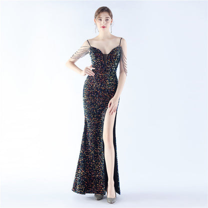 Velvet Bottom Handmade Sequin Craft Beads Sequ Dress