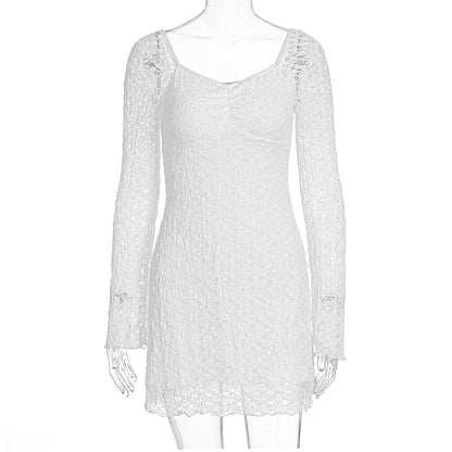 Women Clothing Autumn Winter Women Dress Sexy Square-Neck Lace Long Sleeve Slim Fit Sheath Dress Women