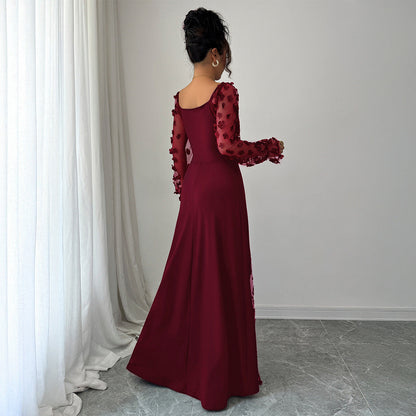 Elegant Dignified Hollow Out Cutout Long Sleeve Long Dress Women Clothing Autumn Winter