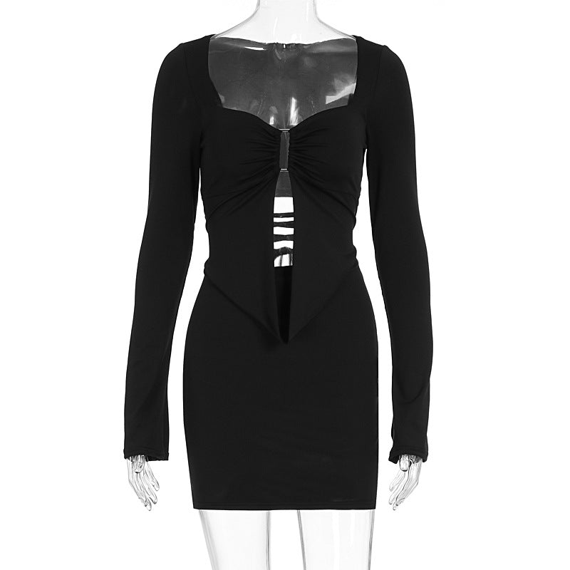 Women Hip Dress Autumn Pure Sexy Niche Slim Fit Long Sleeved Dress
