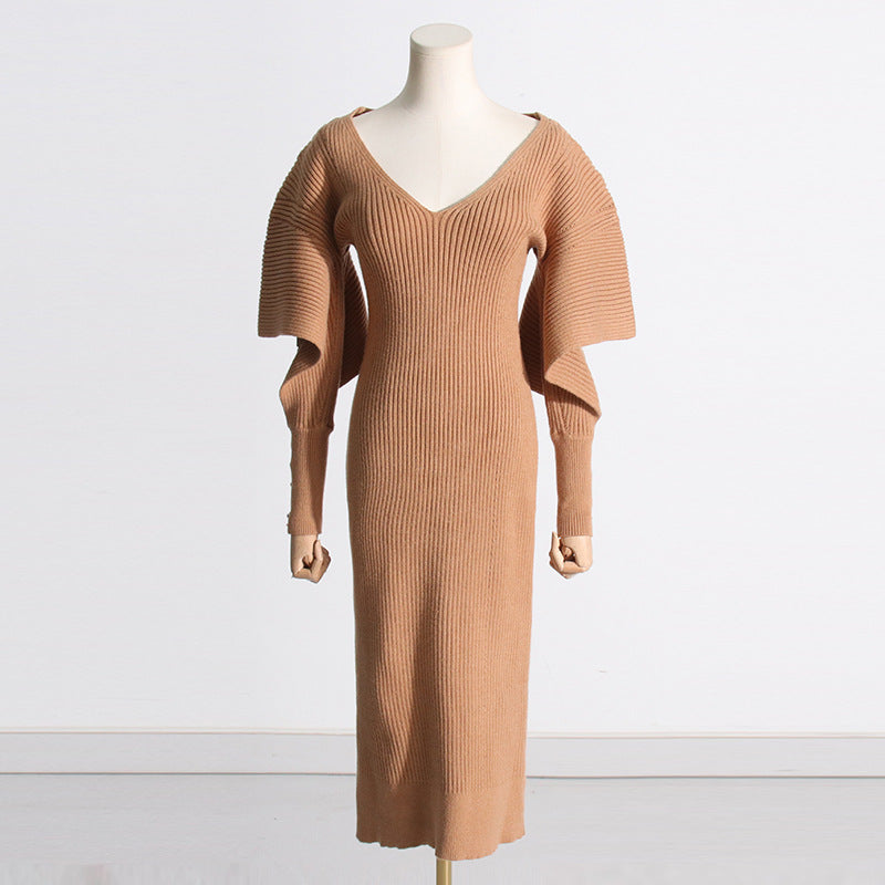 Fashionable Elegant Women Dress French Dress Autumn Slim Fit Slimming Sense of Design Mid-Length Knitted Dress