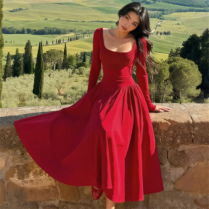 French Hepburn Elegant Dress Fashionable Solid Color Backless Cross Tied Slim Fit Maxi Dress Women