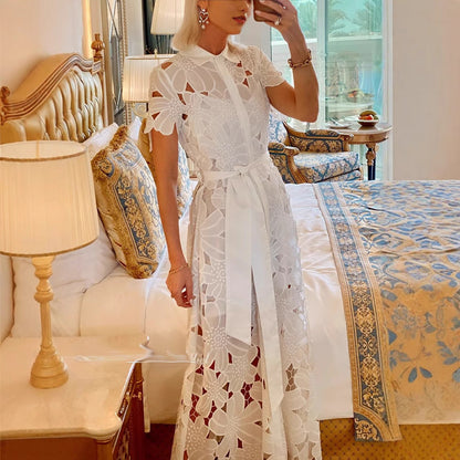 Summer Casual Lace Cardigan Single Breasted Dress Women