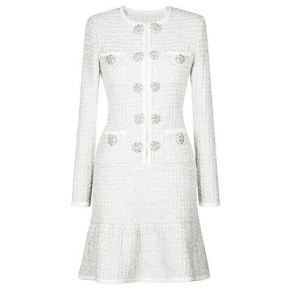 Spring Autumn Fashionable Knitted round Neck Woolen Slim Fit Slimming Long Sleeves Dress Women