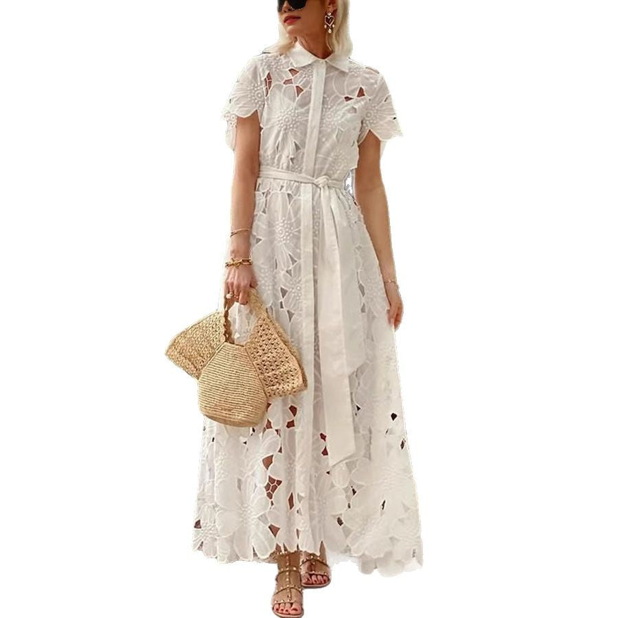 Summer Casual Lace Cardigan Single Breasted Dress Women