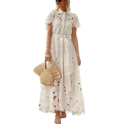 Summer Casual Lace Cardigan Single Breasted Dress Women