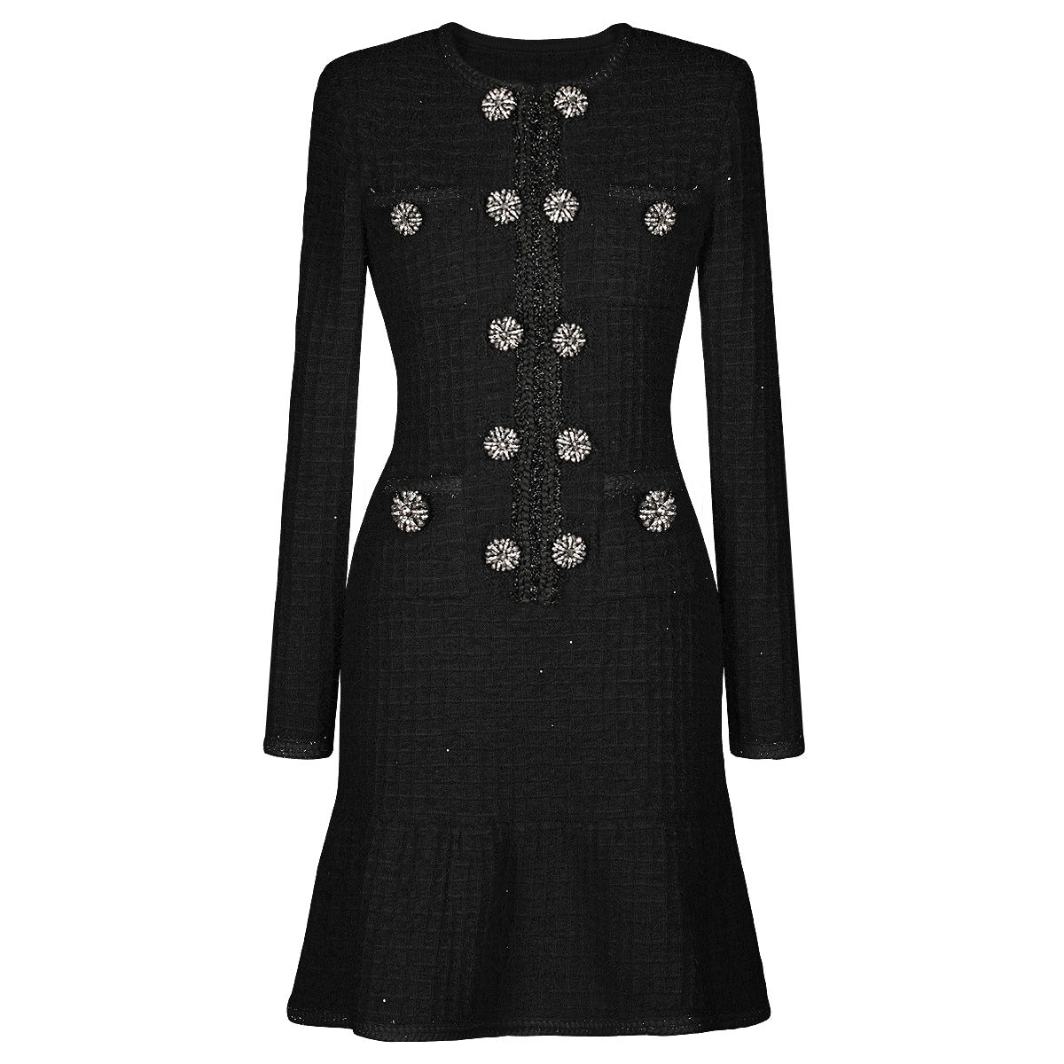 Spring Autumn Fashionable Knitted round Neck Woolen Slim Fit Slimming Long Sleeves Dress Women