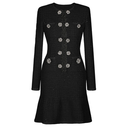 Spring Autumn Fashionable Knitted round Neck Woolen Slim Fit Slimming Long Sleeves Dress Women