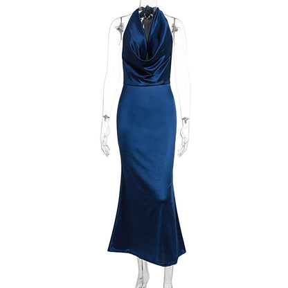 Women Clothing Maxi Dress Sexy Halter Swing Collar Backless High Grade Dress Women