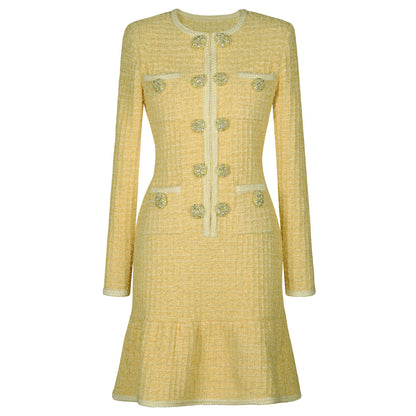 Spring Autumn Fashionable Knitted round Neck Woolen Slim Fit Slimming Long Sleeves Dress Women