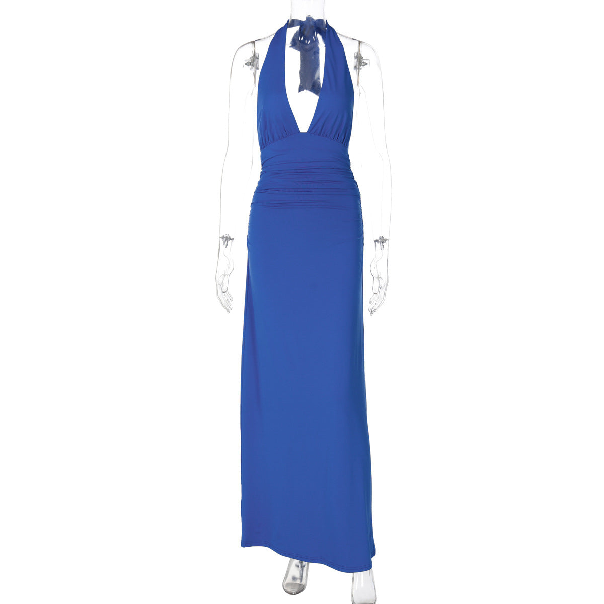Women Clothing Summer Solid Color Sleeveless Sexy V neck Halter Strap Backless Dress