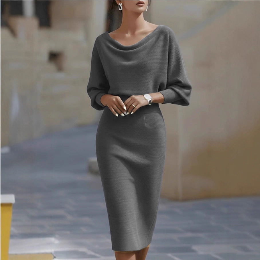 Draped Batwing Sleeve Mid Length Dress