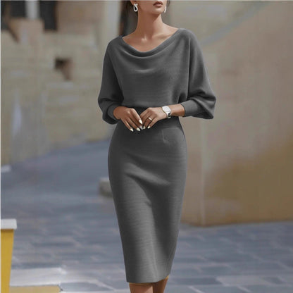 Draped Batwing Sleeve Mid Length Dress