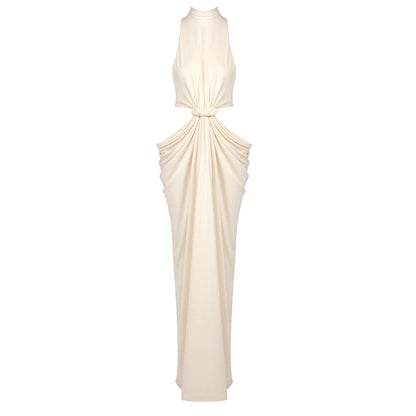 Twisted Hollow Out Cutout out Embellished Maxi Dress Winter Women Clothing Turtleneck Sleeveless Cropped Outfit Niche Dress Visual