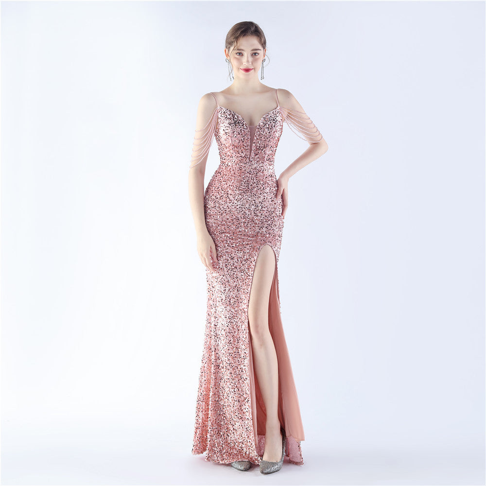 Velvet Bottom Handmade Sequin Craft Beads Sequ Dress