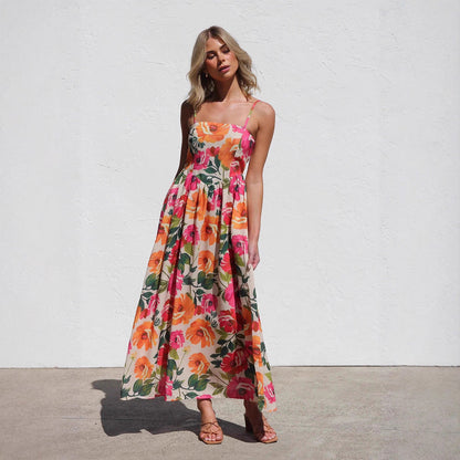 Dress Printed Slim Strap Dress Vacation A Swing Dress for Women