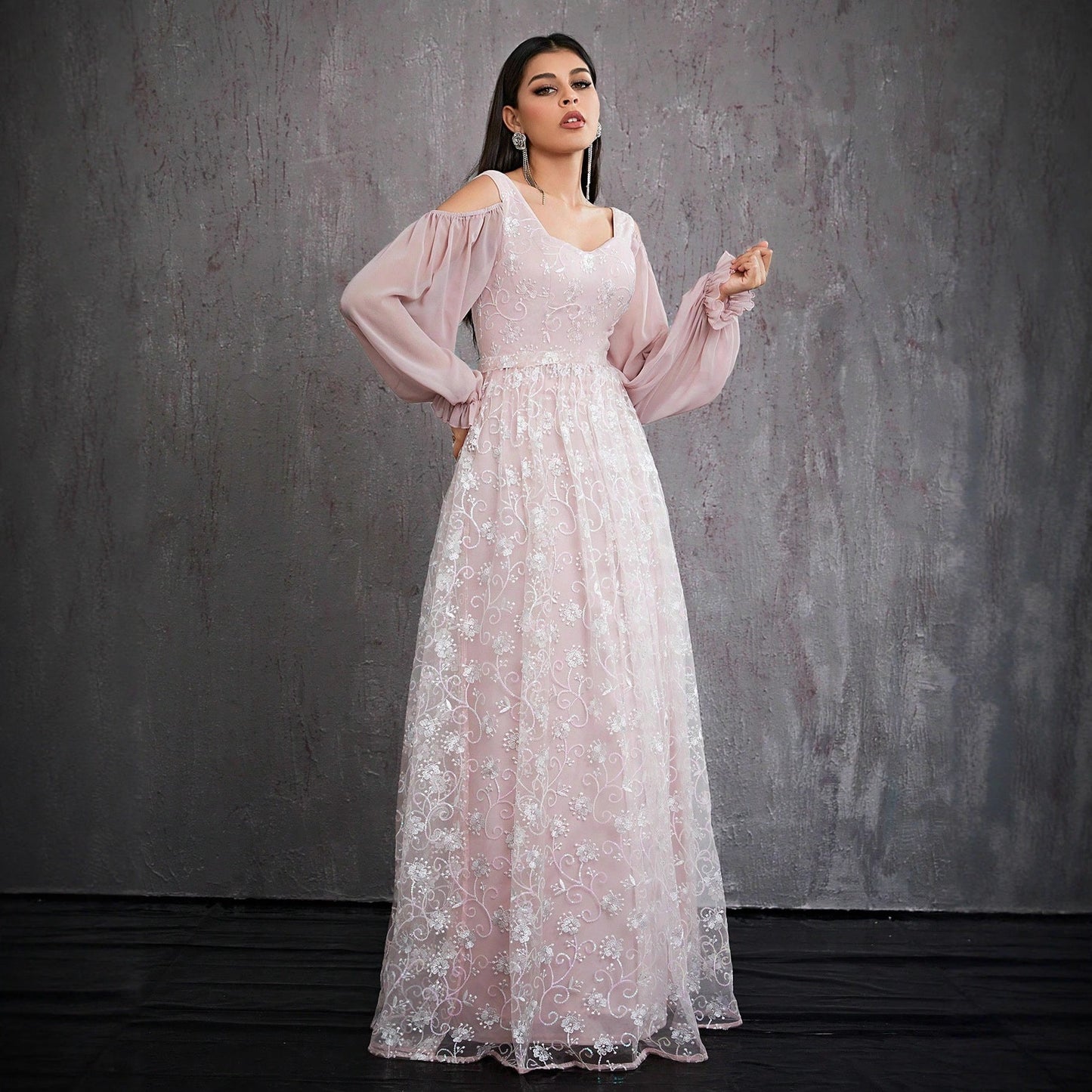 Slim Fit Ball Dress Floral Tight Waist Maxi Dress Ball Party Adult Formal Dress Daily Evening Dress