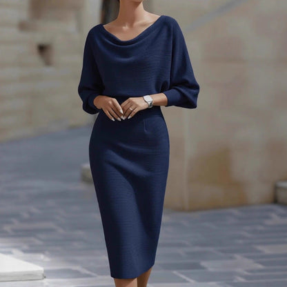 Draped Batwing Sleeve Mid Length Dress