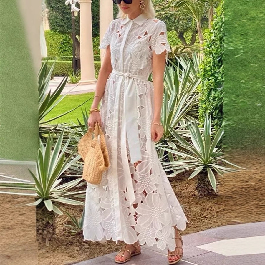 Summer Casual Lace Cardigan Single Breasted Dress Women