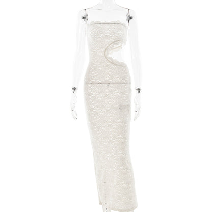 Summer Sexy Lace Hollow Out Cutout Split Women Tube Top Dress