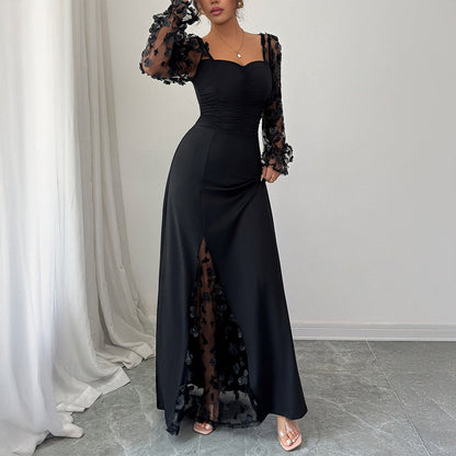 Elegant Dignified Hollow Out Cutout Long Sleeve Long Dress Women Clothing Autumn Winter